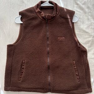 SHEIN Brown Sherpa Fleece Zip-Up Vest